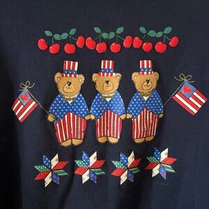 Vtg Gopher Sport Sweatshirt Womens XL Blue Sweater 4th July Teddy Bears Flags 90